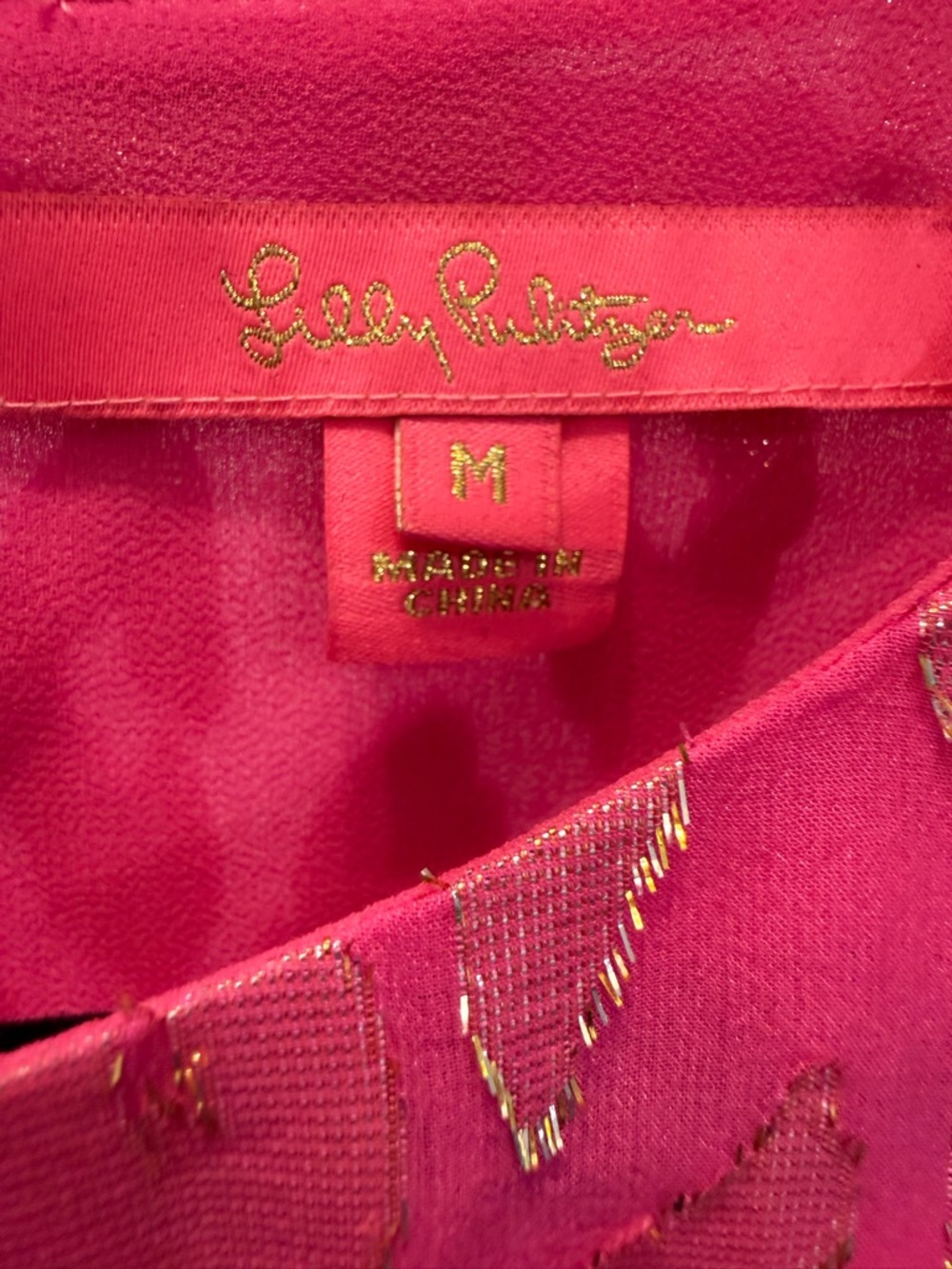 Lilly Pulitzer Hot Pink Metallic Leopard Print Ruffle-Sleeve Blouse - Picture 3 of 3